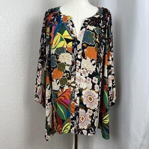 Rose Olive Top Womens 3X Multicolor Floral Sheer Boho Hippie Whimsical Casual